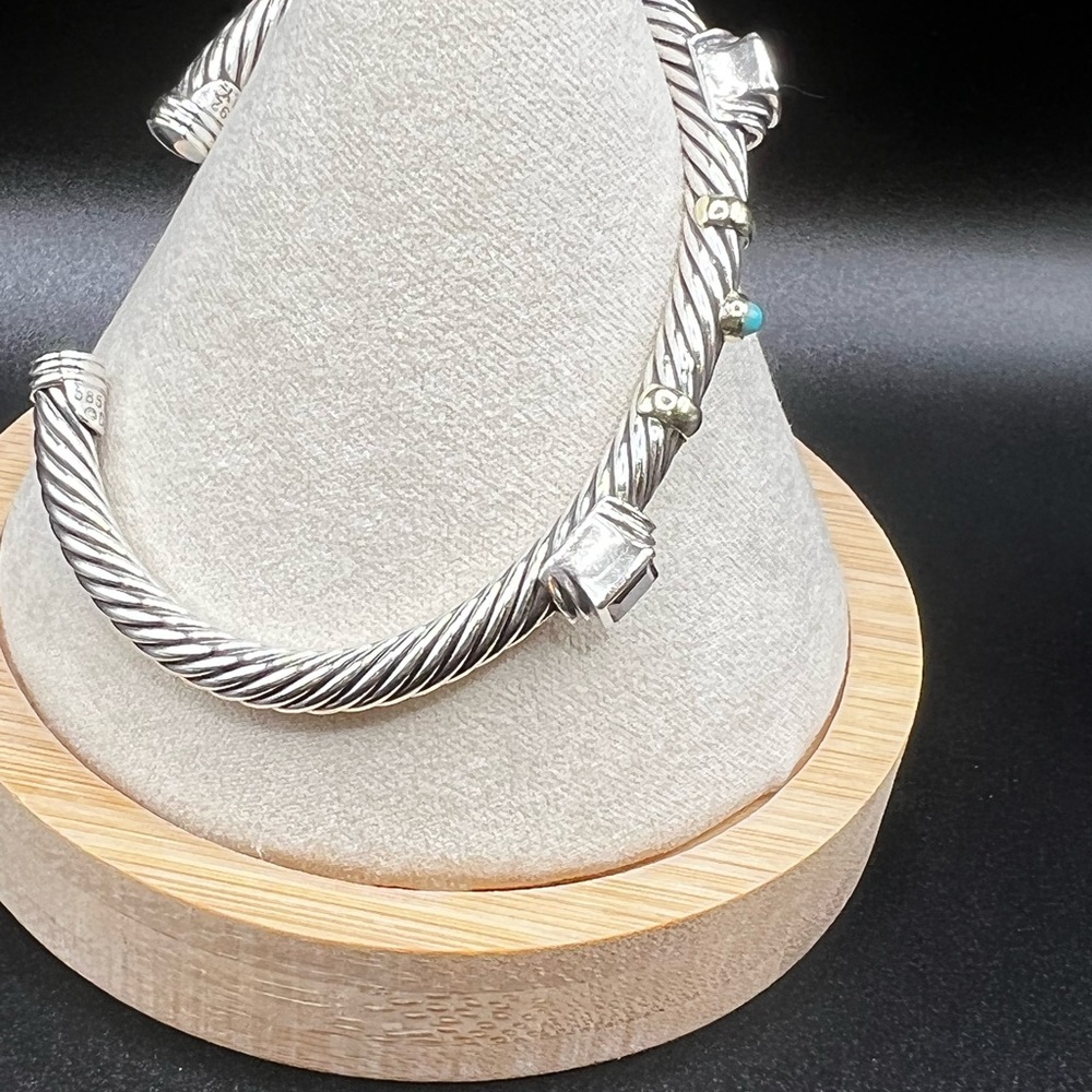 David Yurman Sterling Silver and 14k Renaissance 5mm Cable Cuff Bracelet RETIRED - Picture 5 of 10